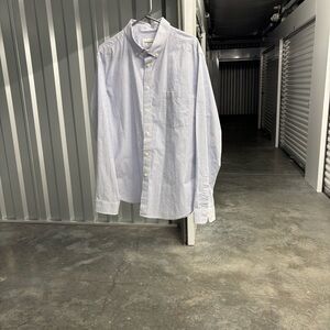 Goodfellow Light Blue Pinstriped Button-Up LS Oxford Dress Shirt Northrop XL